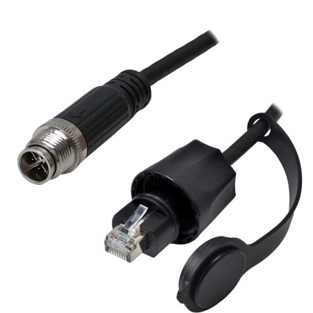 M12 Male to - Industrial Waterproof Cat6A S/FTP 26AWG Ethernet Cable, M12-M (IP67) to RJ45-M (IP68)