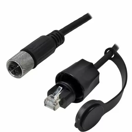 M12 Female to - Industrial Waterproof Cat6A S/FTP 26AWG Ethernet Cable, M12-F (IP67) to RJ45-M (IP68)