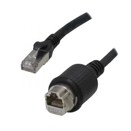 RJ-45 Male to - Industrial Waterproof Cat6A S/FTP 26AWG Ethernet Cable, RJ45-M (IP20) to RJ45-F (IP20)