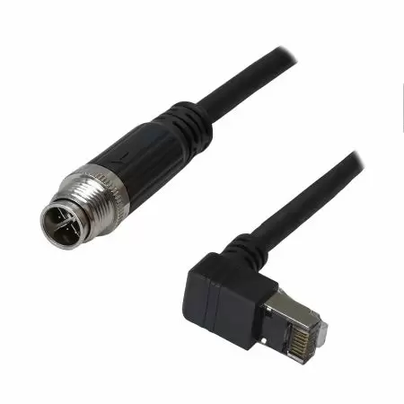 M12 Male 180° to - Industrial Waterproof Cat6A S/FTP 26AWG Ethernet Cable, M12-M (IP67) 180° to RJ45-M (IP20) 90°