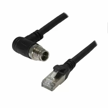 M12 Male 90° to - Industrial Waterproof Cat6A S/FTP 26AWG Ethernet Cable, M12-M (IP67) 90° to RJ45-M (IP20) 180°