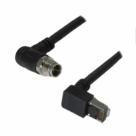 M12 Male 90° to - Industrial Waterproof Cat6A S/FTP 26AWG Ethernet Cable, M12-M (IP67) 90° to RJ45-M (IP20) 90°