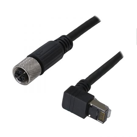 M12 Female 180° to - Industrial Waterproof Cat6A S/FTP 26AWG Ethernet Cable, M12-F (IP67) 180° to RJ45-M (IP20) 90°