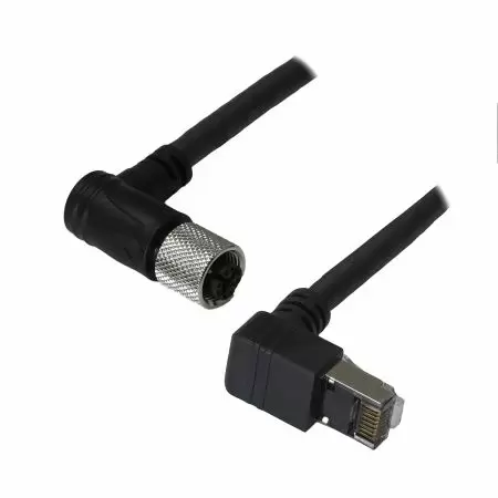 M12 Female 90° to - Industrial Waterproof Cat6A S/FTP 26AWG Ethernet Cable, M12-F (IP67) 90° to RJ45-M (IP20) 90°