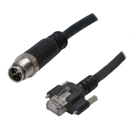 M12 Male 180° to - Industrial Waterproof Cat6A S/FTP 26AWG Ethernet Cable, M12-M (IP67) 180° to RJ45-M Screw-Lock (IP20)