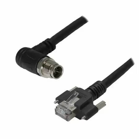 M12 Male 90° to - Industrial Waterproof Cat6A S/FTP 26AWG Ethernet Cable, M12-M (IP67) 90° to RJ45-M Screw-Lock (IP20)