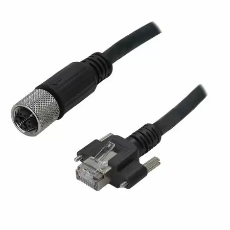 M12 Female 180° to - Industrial Waterproof Cat6A S/FTP 26AWG Ethernet Cable, M12-F (IP67) 180° to RJ45-M Screw-Lock (IP20)