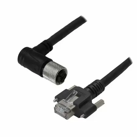 M12 Female 90° to - Industrial Waterproof Cat6A S/FTP 26AWG Ethernet Cable, M12-F (IP67) 90° to RJ45-M Screw-Lock (IP20)