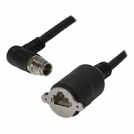 M12 Male 90° to - Industrial Waterproof Cat6A S/FTP 26AWG Ethernet Cable, M12-M (IP67) 90° to RJ45-F Screw-Lock (IP20)