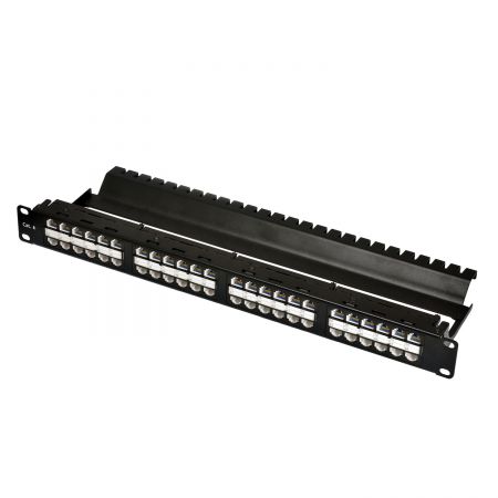 Category 6 - 48 port-1U feed-through panel with built-in wire management