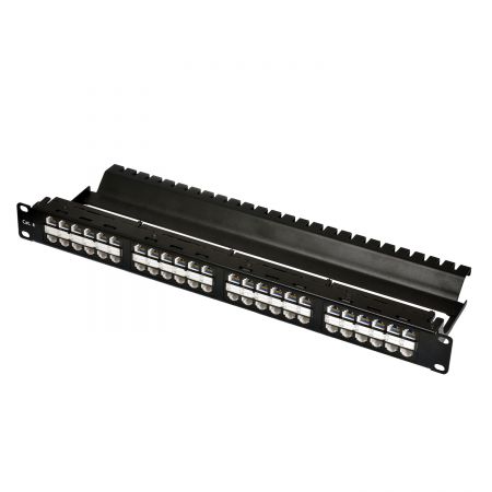 Category 6 - Unshielded Super Cat 6 48 port-1U feed-through panel with built-in wire management