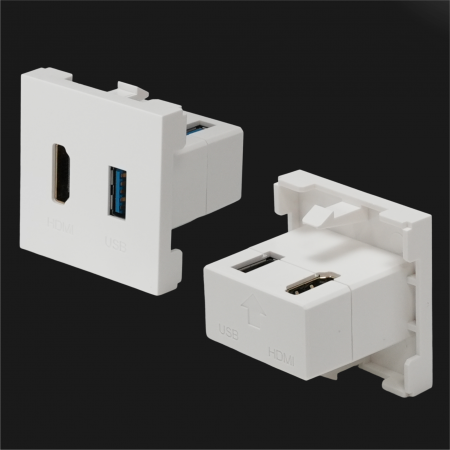 HDMI 2.0 + USB 3.2 - Sub-Insert 2P, HDMI 2.0 + USB 3.2 Right-Angled Feed-Through, 45x45mm