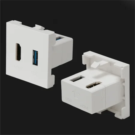 HDMI 2.0 + USB 3.2 - Sub-Insert 2P, HDMI 2.0 + USB 3.2 Right-Angled Feed-Through, 45x45mm