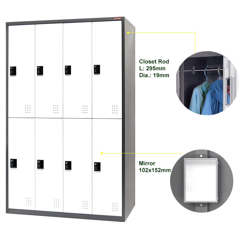 Metal Locker Cabinet, Double Tier, Organization - Compartments for Locker 8 Columns - Secure Custom Metal Systems SHUTER Doors Storage Digital | 4 | 8 Manufacturer in Garage