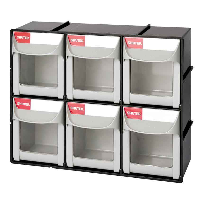 Tip Out Bin with 6 Compartments for Parts Storage - Plastic Cabinet with 6  drawers, Custom Garage Organization Systems Manufacturer