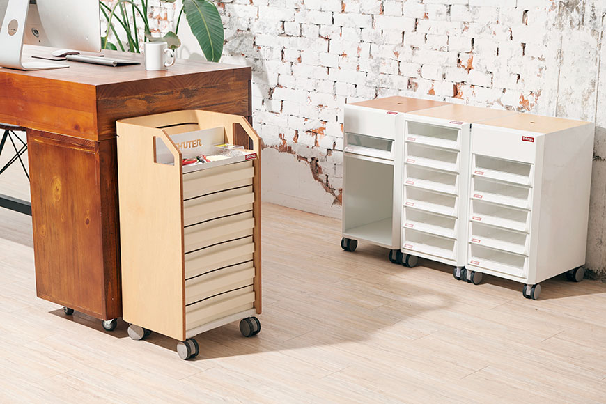 SHUTER's mobile desk-side file trolleys suit today's flexible office spaces.