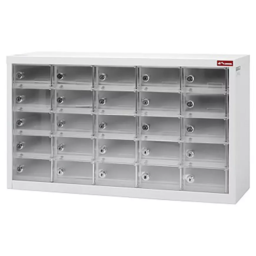 Loker Penyimpanan Logam untuk Ponsel dan Perangkat Digital - 25 Pintu Transparan dalam 5 Kolom
