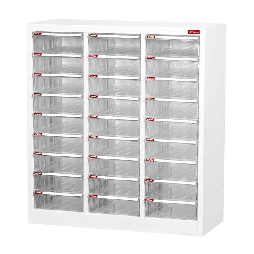 Floor Cabinet with 27 plastic drawers in 3 columns for A4 paper (5.9L per  drawer) - Filing Cabinet - 27 pcs of A4 Size Deep Drawers in 3 Columns,  Height 880 mm, Custom Garage Organization Systems Manufacturer