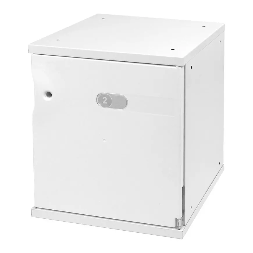 Stylish steel space cabinet with ABS doors for use in home, office or industrial settings.