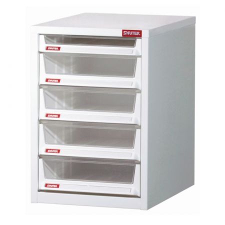 Настольный шкаф с 4 ящиками и 1 пластиковым ящиком в 1 столбце (1 ящик 3 л и 4 ящика 6,6 л) - Решения для хранения, предоставляемые SHUTER, включают офисные шкафы, которые обеспечивают пространство для хранения файлов, подходящих для различных рабочих мест.