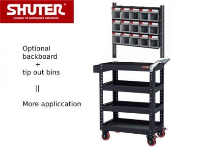 Tool cart with optional backboard and tip out bins