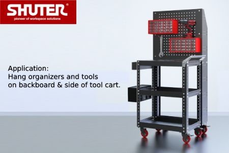 Tool trolley plus back pegboard rack with cabinet