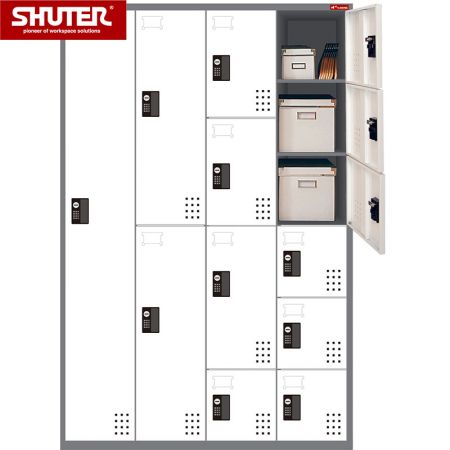 SHUTER metal storage locker with 16 compartments