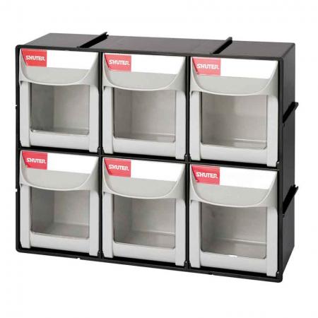 Caixa de saída com 6 compartimentos para armazenamento de peças - SHUTER Caixa de Inclinação para Fora com 6 compartimentos para armazenamento de peças
