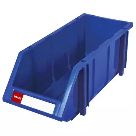 10L Classic Series Stacking, Nesting & Hanging Bin for Parts Storage - Hopper-style PP plastic hanging storage bins for use in industrial settings.