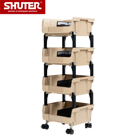 4-Tier Rolling Tool Cart With Hopper Plastic Bins, 805mm Height with Four Casters - 4-Tier Rolling Tool Cart With Hopper Plastic Bins, 805mm Height with Four Casters