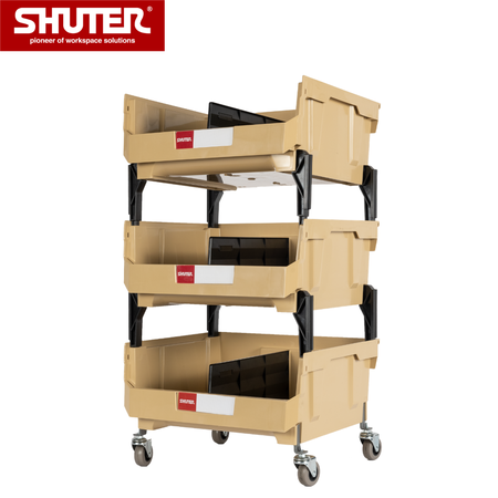 3-Tier Rolling Tool Cart With Hopper Plastic Bins, 765mm Height with Four Casters - 3-Tier Rolling Tool Cart With Hopper Plastic Bins, 765mm Height with Four Casters