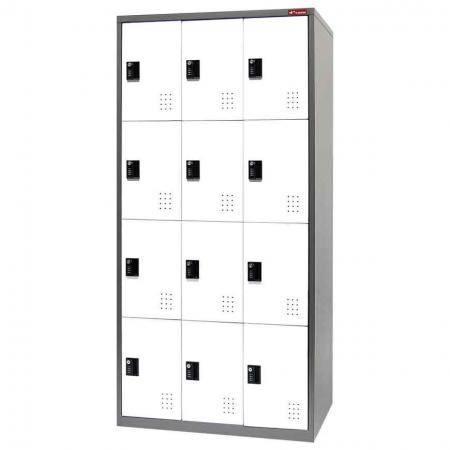 Gabinete de casillero metálico, 4 niveles, 12 compartimentos - Casillero metálico de almacenamiento, 4 niveles, 12 compartimentos