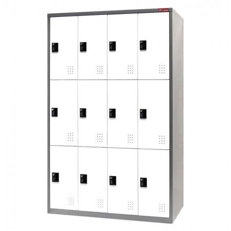 Gabinete de armario metálico, triple nivel, 12 compartimentos - Armario de almacenamiento metálico, triple nivel, 12 compartimentos