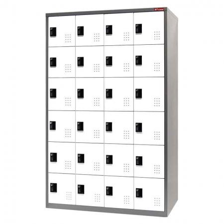 Gabinete de armario metálico, 6 niveles, 24 compartimentos - Armario de almacenamiento metálico, 6 niveles, 24 compartimentos