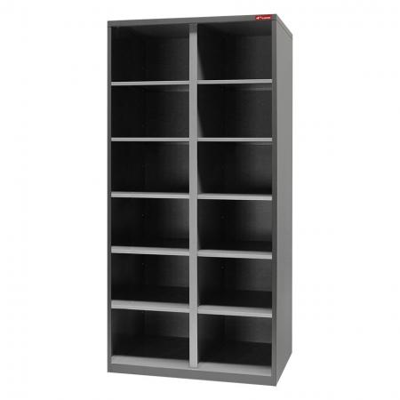Metall-Bücherregal mit 12 Fächern - Metallschrank ohne Türen, 12 Fächer