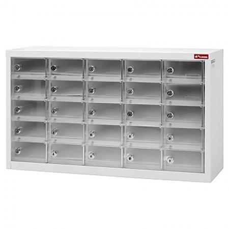 Loker Ponsel dengan 25 Pintu Transparan - Loker Penyimpanan Logam untuk Ponsel dan Perangkat Digital - 25 Pintu Transparan dalam 5 Kolom