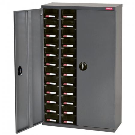 خزانة أدوات تخزين معدنية بأبواب للاستخدام في مساحات العمل الصناعية - 48 درج في 4 أعمدة - قم بتنظيم مساحة عملك مع هذا الخزانة الفولاذية الخاصة والقابلة للقفل من SHUTER.