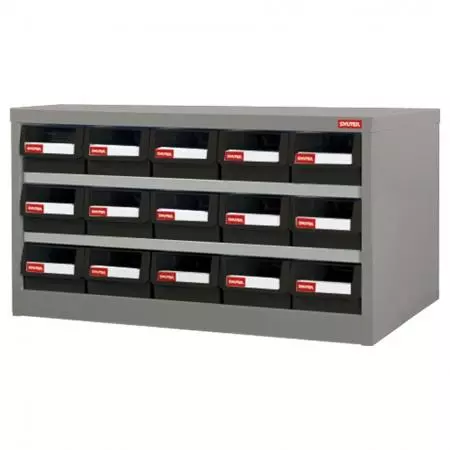 Metal Storage Parts Cabinet for Use in Industrial Workspaces - 15 Drawers in 5 Columns - Save time and make your workspace more efficient with this parts cabinet with drawers.