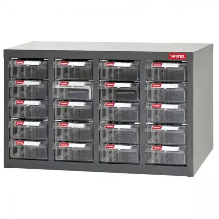 Metal Storage Parts Cabinet for Use in Industrial Workspaces - 20 Drawers in 4 Columns - Get your small parts and tiniest tools organized with SHUTER's range of industrial steel parts cabinets.
