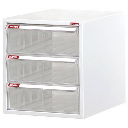 Desktop cabinet with 3 plastic drawers in 1 column for A4 paper (5.9L per drawer)
