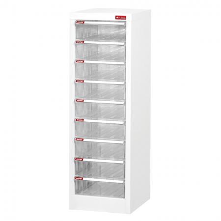 Floor Cabinet with 9 plastic drawers in 1 column for A4 paper (5.9L per drawer)