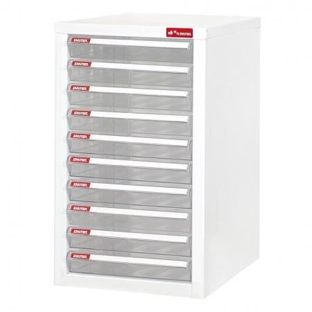 Desktop cabinet with 10 plastic drawers in 1 column for A4 paper (2.7L per drawer)