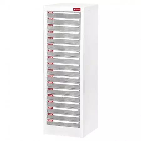 Lemari Lantai dengan 18 laci plastik dalam 1 kolom untuk kertas A4 (2,7L per laci) - Lemari baja dengan beberapa laci transparan untuk penyimpanan desktop paling efisien di pasaran.