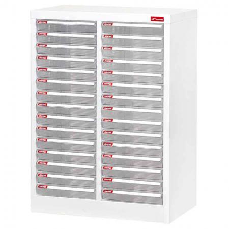 Floor Cabinet with 30 plastic drawers in 2 columns for A4 paper (2.7L per drawer)