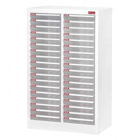 Floor Cabinet with 36 plastic drawers in 2 columns for A4 paper (2.7L per drawer)