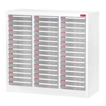 Floor Cabinet with 45 plastic drawers in 3 columns for A4 paper (2.7L per drawer)