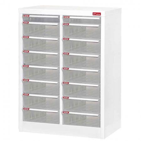 Floor Cabinet with 16 plastic drawers in 2 columns for A4 paper  (2 drawers 2.7L & 14 drawers 5.9L)