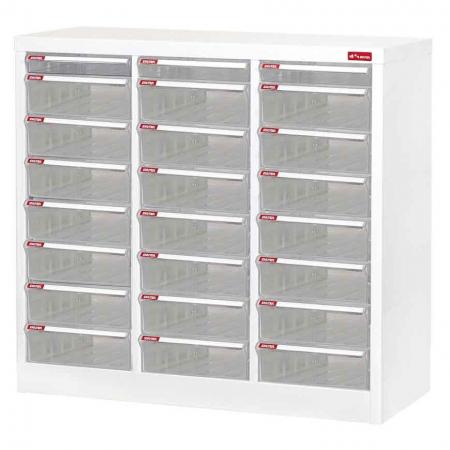 Напольный шкаф с 21 ящиком и 3 пластиковыми ящиками в 3 столбца для бумаги формата A4 (3 ящика 2,7 л и 21 ящик 5,9 л)