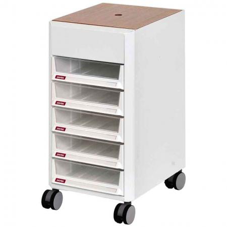 Mobile Filing Cabinet Office Storage with Wooden Lid, Casters - 5 Pieces A4X Size Drawers