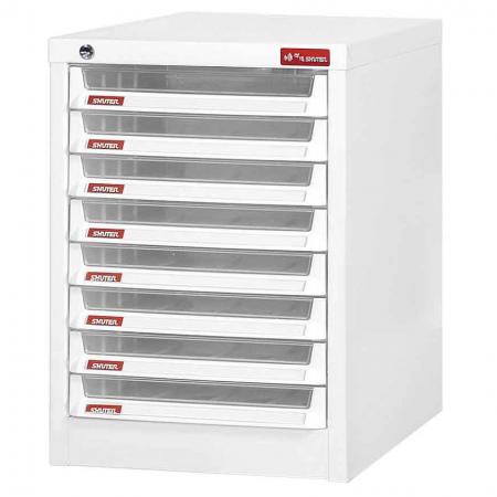 Desktop cabinet with 8 plastic drawers in 1 column for A4 paper (3L per drawer)